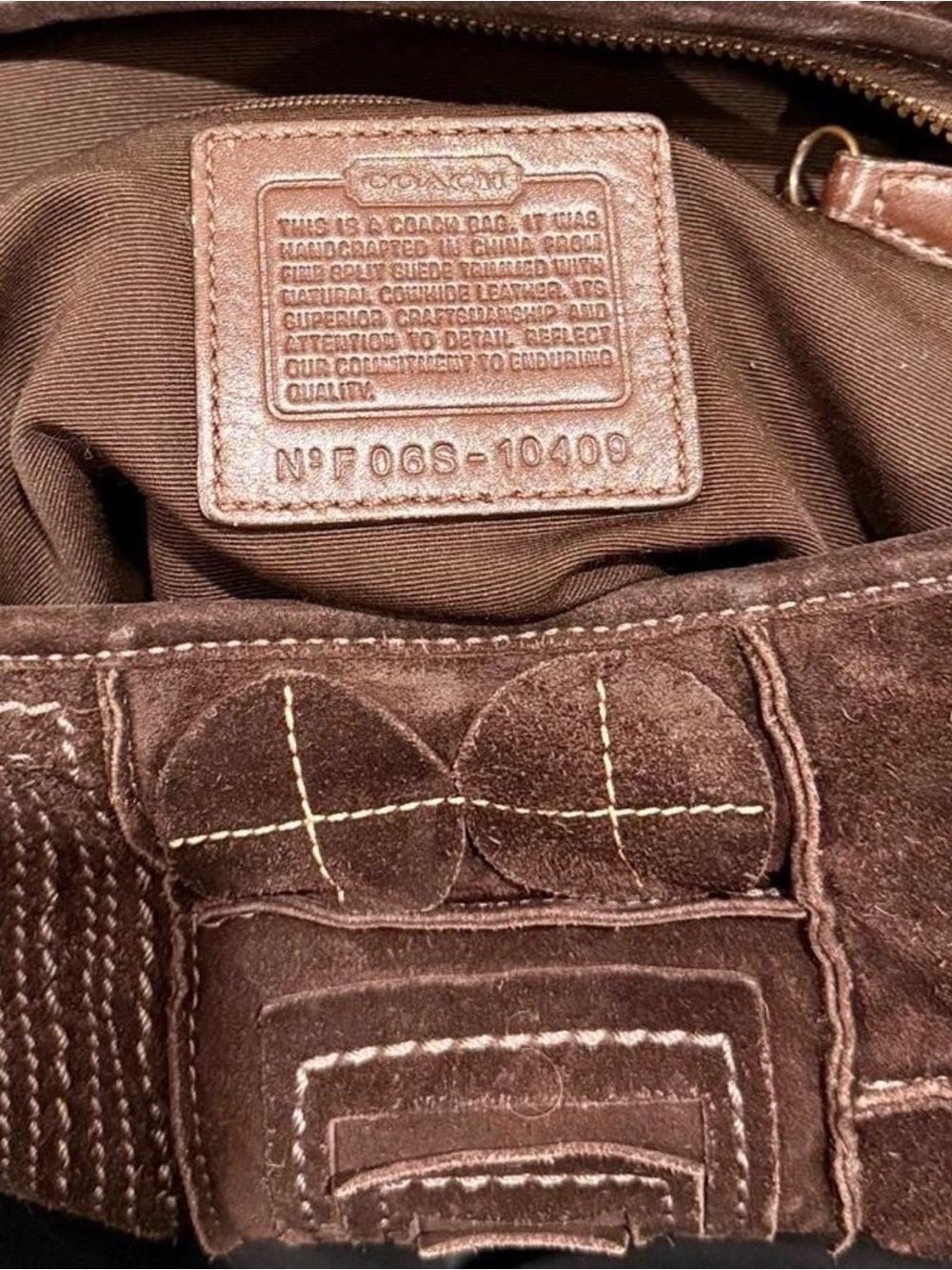 Vintage Coach Mosaic Dark Brown Suede Patchwork Shoulder Bag Geo Pattern unique - Picture 2 of 12